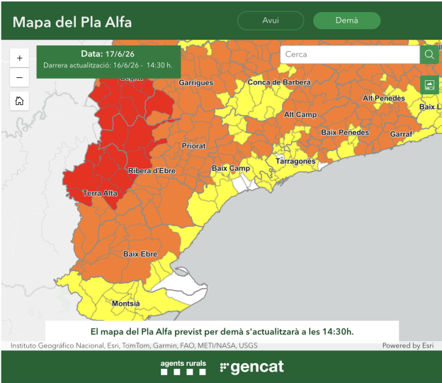 El risc d'incendi forestal augmenta fins al nivell 2 a tots els municipis del Priorat